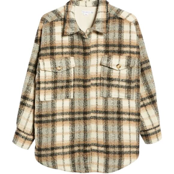 NWT Good American Plaid Shacket Neutral Plaid Browns and Black Oversized  S / M - Picture 6 of 8